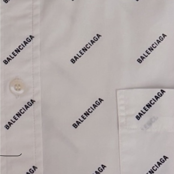 BALENCIAGA Black /Gold Logo Cotton Button Down Short Sleeve Shirt - Picture 8 of 8